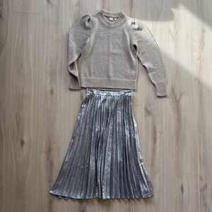 Holiday Metallic Sweater and Pleated Skirt Set